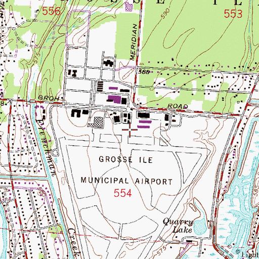 Topographic Map of Grosse Ile Municipal Airport, MI