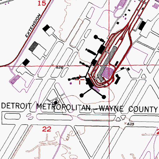 Topographic Map of Detroit Metropolitan Wayne County Airport, MI