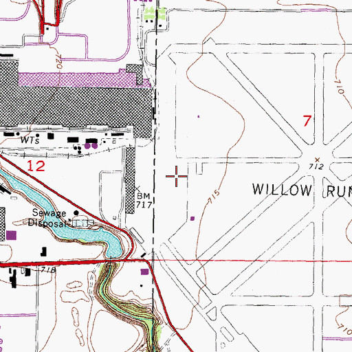 Topographic Map of Willow Run Airport, MI
