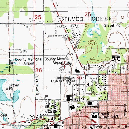 Topographic Map of Dowagiac Municipal Airport, MI