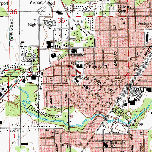 Topographic Map of Lee Memorial Hospital Heliport, MI