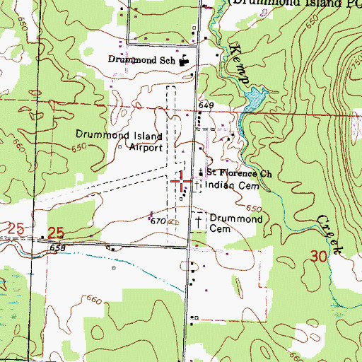 Topographic Map of Drummond Island Airport, MI