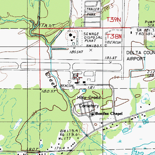Topographic Map of Delta County Airport, MI