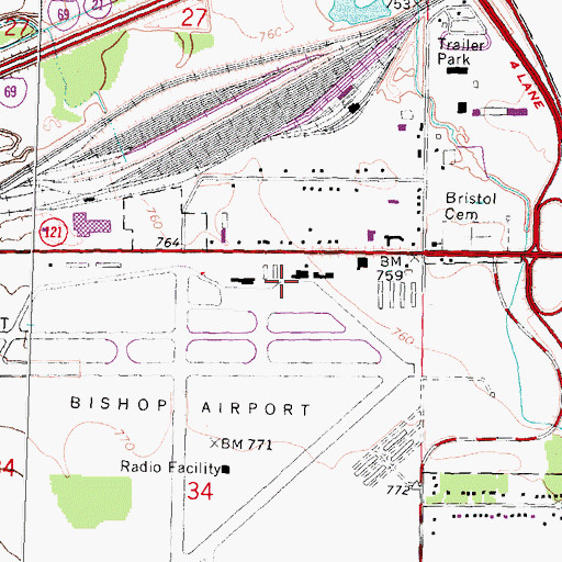 Topographic Map of Bishop International Airport, MI