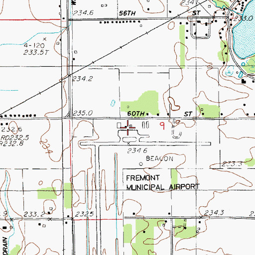 Topographic Map of Fremont Municipal Airport, MI