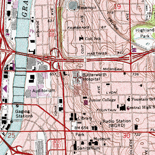 Topographic Map of Butterworth Hospital Heliport, MI