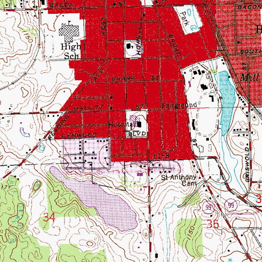 Topographic Map of Hillsdale Hospital Heliport, MI
