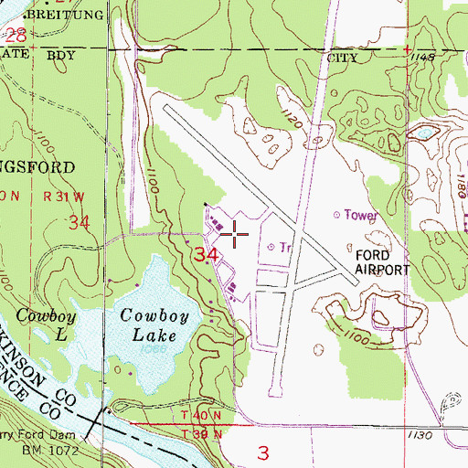 Topographic Map of Ford Airport, MI