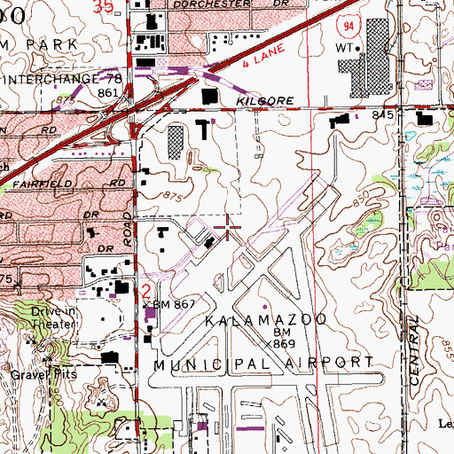 Topographic Map of Kalamazoo/Battle Creek International Airport, MI
