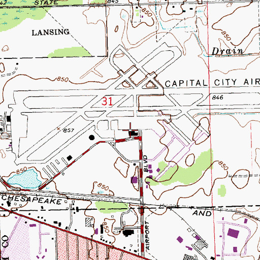 Topographic Map of Capital Region International Airport, MI
