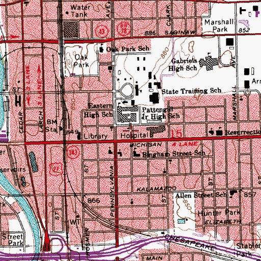 Topographic Map of Edward W Sparrow Hospital Heliport, MI