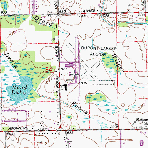 Topographic Map of Dupont-Lapeer Airport, MI