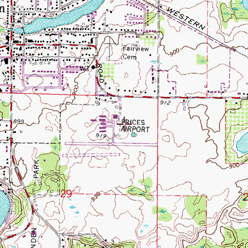 Topographic Map of Prices Airport, MI