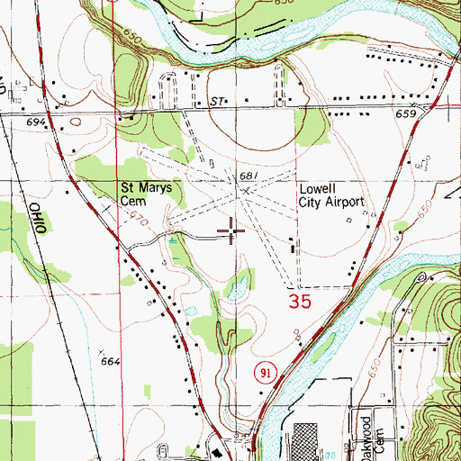Topographic Map of Lowell City Airport, MI