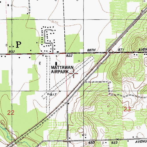 Topographic Map of Mattawan Airpark, MI