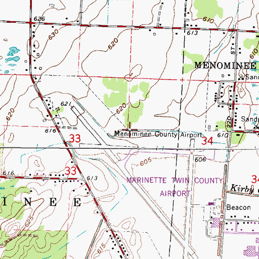 Topographic Map of Menominee-Marinette Twin County Airport, MI