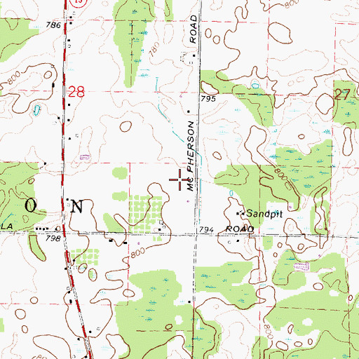 Topographic Map of Grass Roots Airport, MI