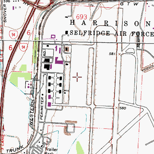 Topographic Map of Selfridge Air National Guard Base, MI