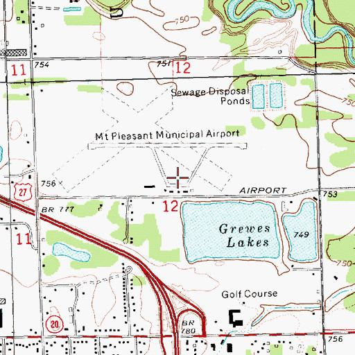 Topographic Map of Mount Pleasant Municipal Airport, MI