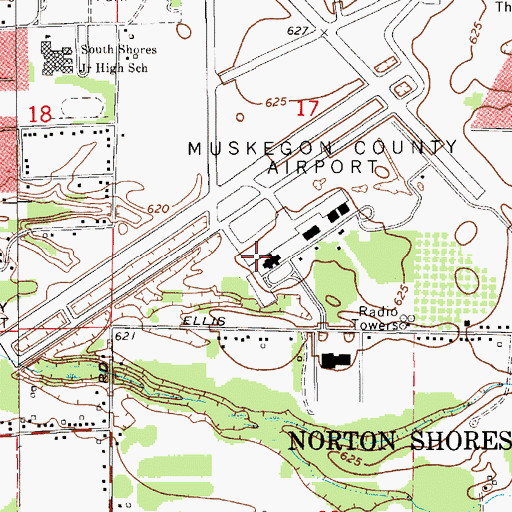 Topographic Map of Muskegon County Airport, MI