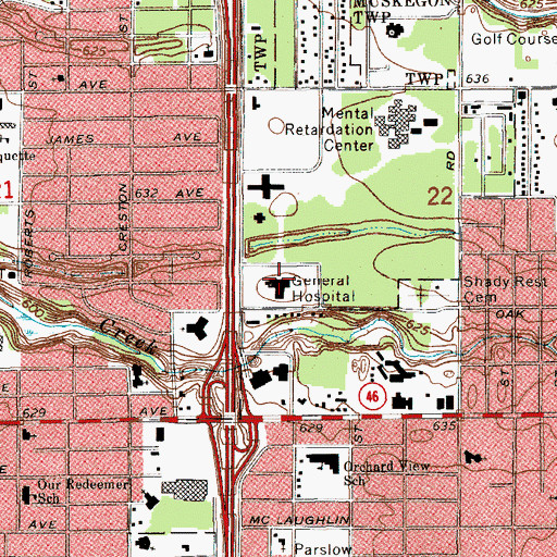 Topographic Map of Muskegon General Hospital Heliport, MI
