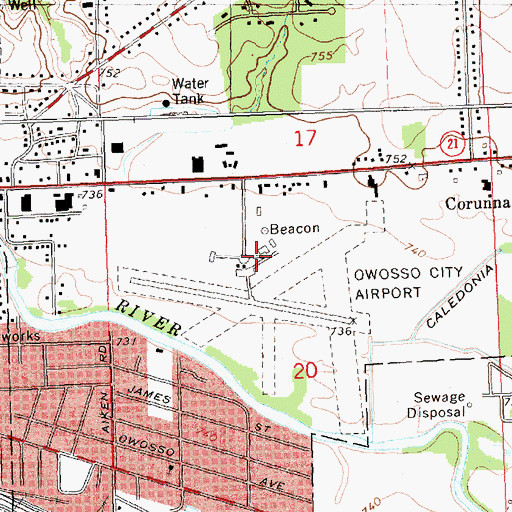Topographic Map of Owosso Community Airport, MI