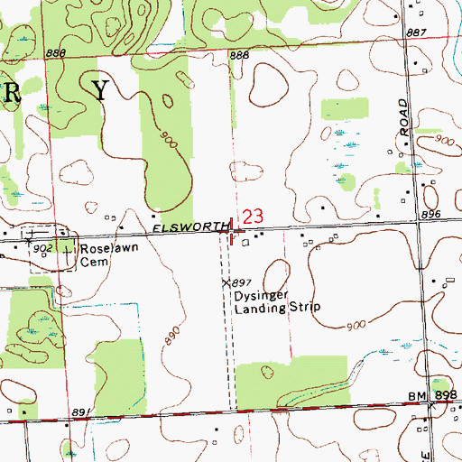 Topographic Map of Dysinger Airport, MI