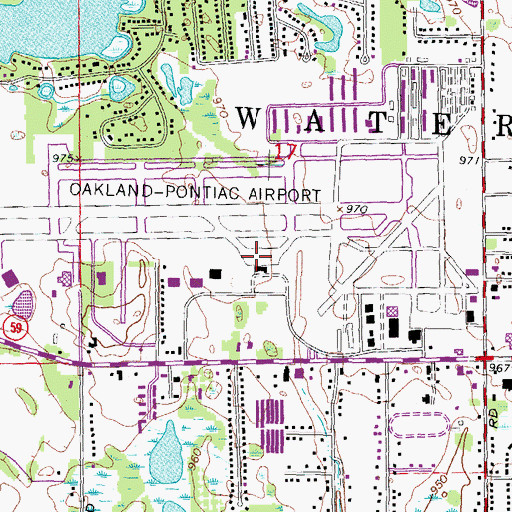 Topographic Map of Oakland County International Airport, MI