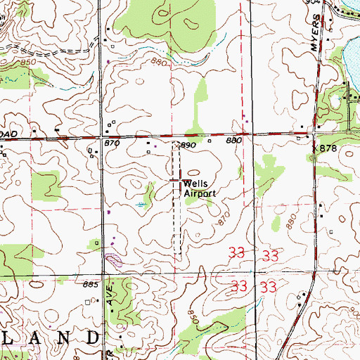 Topographic Map of Wells Airport, MI