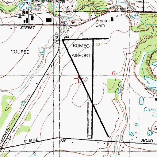 Topographic Map of Romeo State Airport, MI