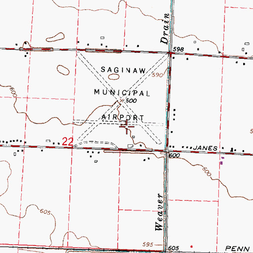 Topographic Map of Saginaw County H W Browne Airport, MI