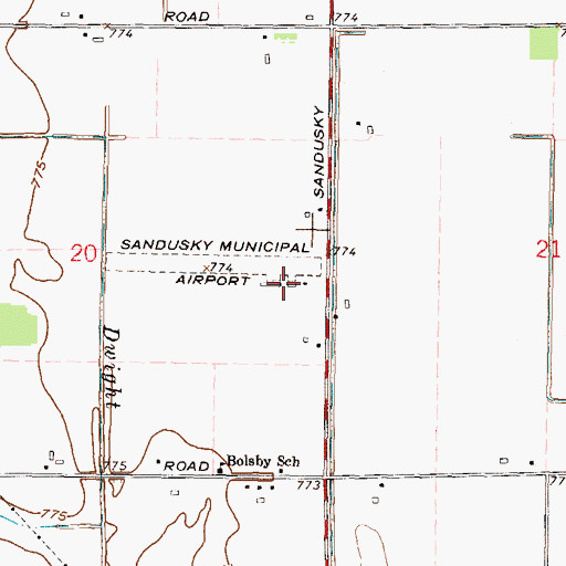 Topographic Map of Sandusky City Airport, MI