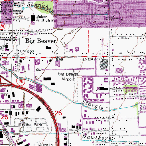 Topographic Map of Big Beaver Airport (historical), MI