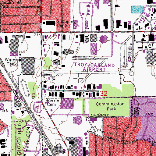 Topographic Map of Oakland/Troy Airport, MI