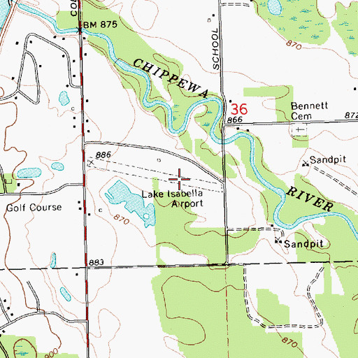 Topographic Map of Lake Isabella - Cal Brewer Memorial Airport, MI