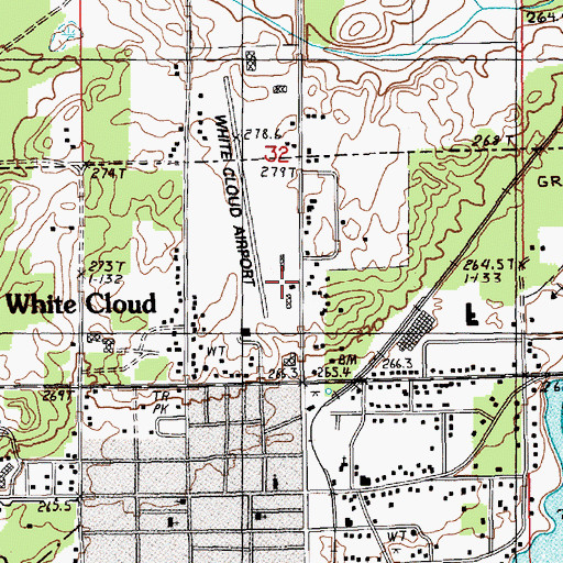 Topographic Map of White Cloud Airport, MI