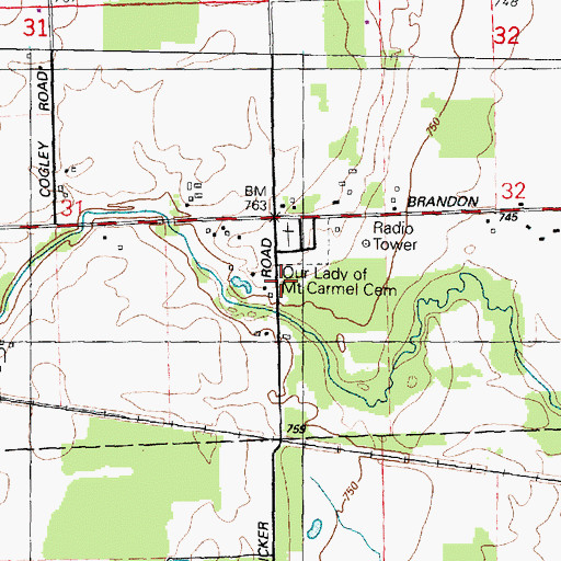 Topographic Map of Our Lady of Mount Carmel Cemetery, MI