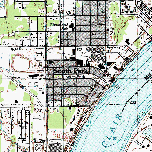 Topographic Map of Lincoln Park, MI