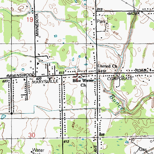 Topographic Map of Blue Water Free Methodist Church, MI
