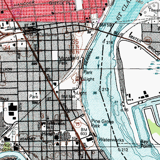 Topographic Map of Fort Gratiot Range Lights, MI