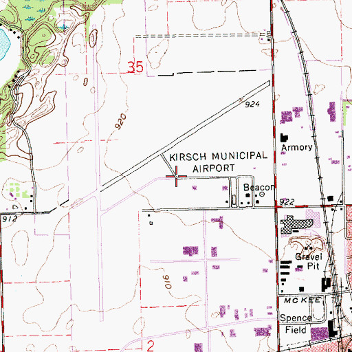 Topographic Map of Kirsch Municipal Airport, MI