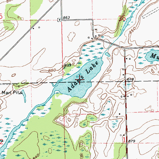 Topographic Map of Adams Lake, MI