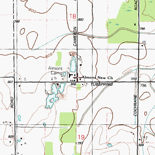 Topographic Map of Almont Camp, MI