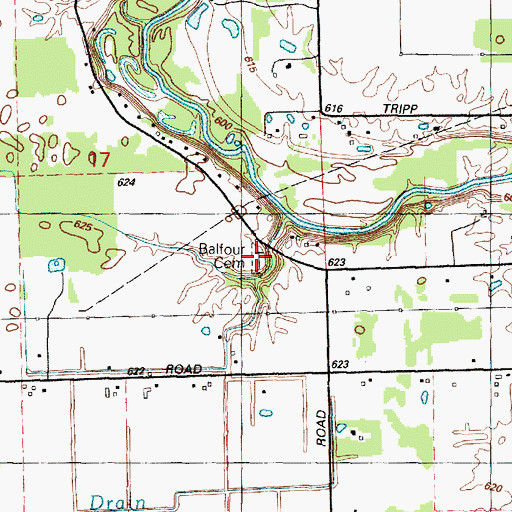 Topographic Map of Balfour Cemetery, MI
