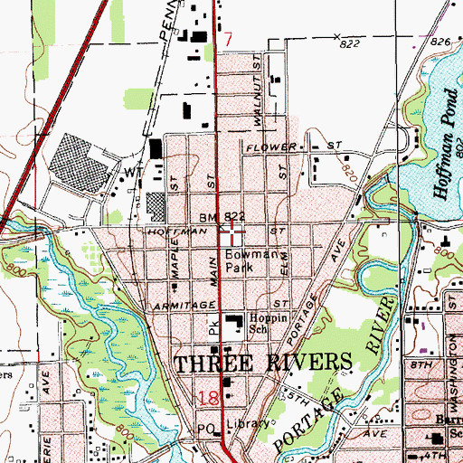 Topographic Map of Bowman Park, MI