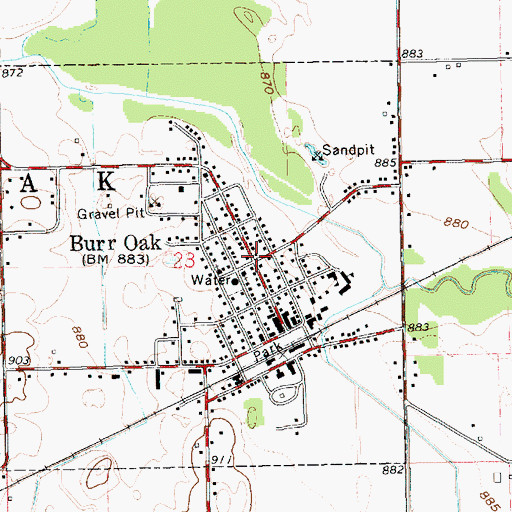 Topographic Map of Burr Oak, MI