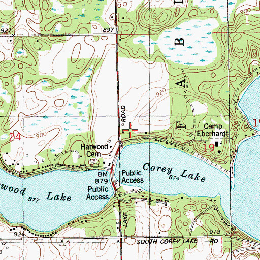 Topographic Map of Camp Eberhardt, MI