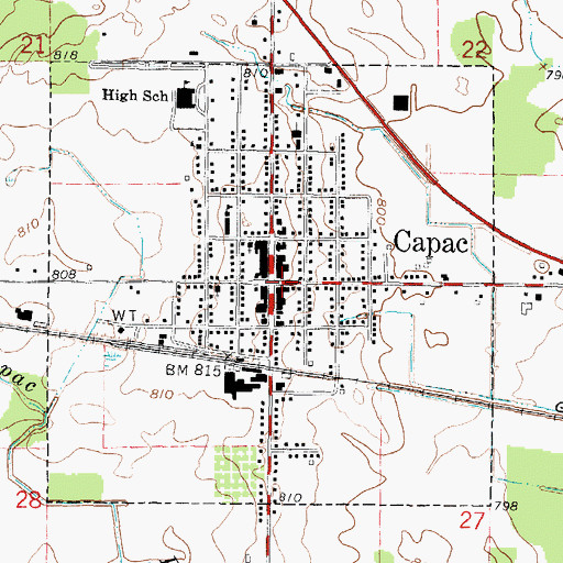 Topographic Map of Capac, MI