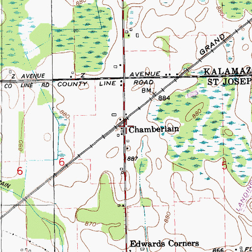 Topographic Map of Chamberlain, MI