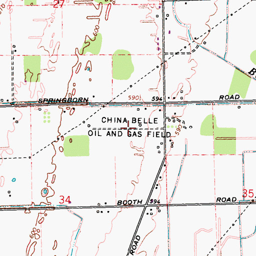 Topographic Map of China Belle Oil and Gas Field, MI